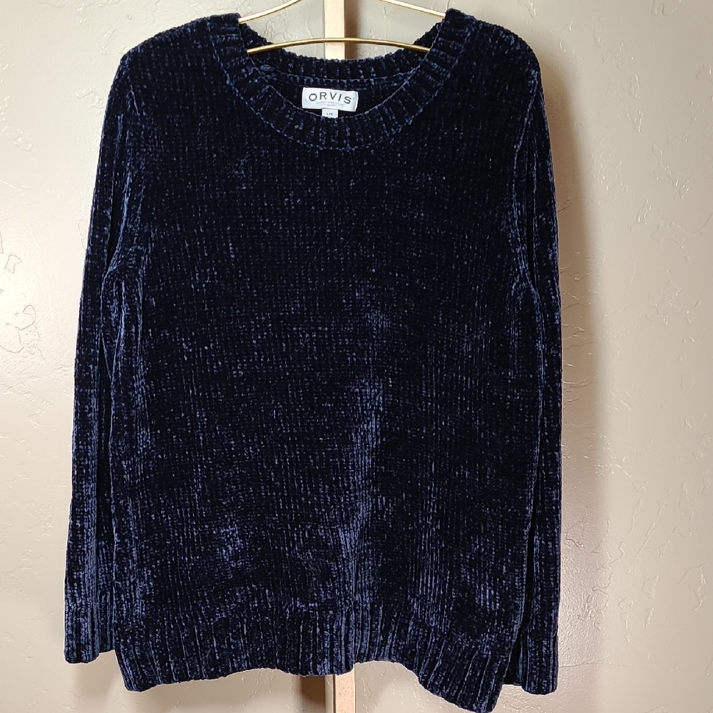 Orvis Women's Deep Blue Chenille Crew Neck Sweater‎ Large